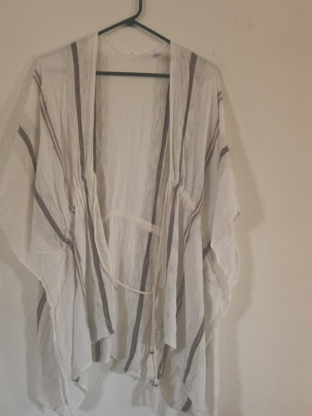 Time and Tru White Swim Coverup with Grey Stripes